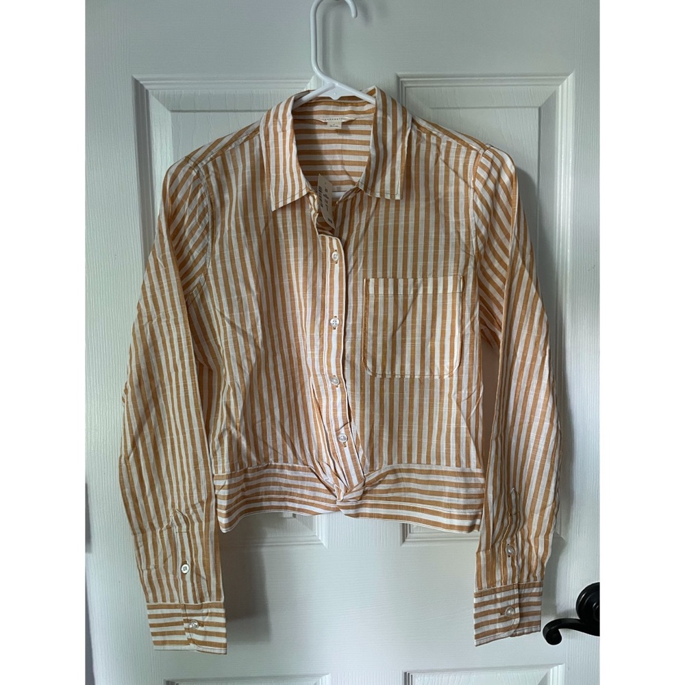 Aeropostale Yellow Striped Crop Button-Up